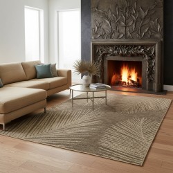 Alfombra plana tejida para interiores y exteriores con estampado de hojas tropicales, duradera y fácil de limpiar.