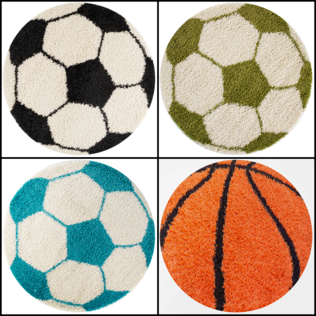 Rond, pluizig kindertapijt met voetbaldesign, zacht, 30 mm poolhoogte, voor de kinderkamer