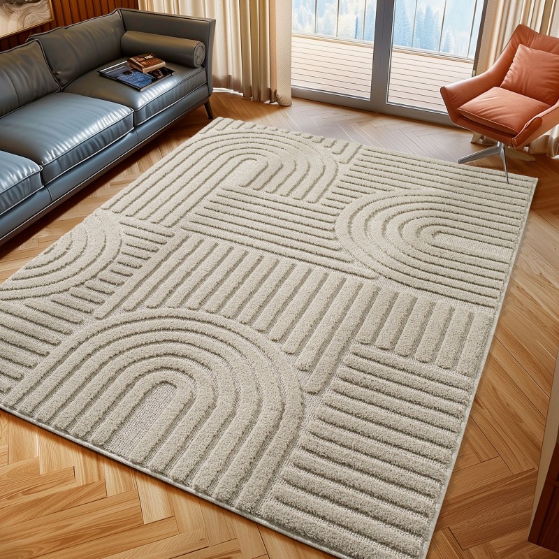 Tapis de salon style bohème scandinave texturé, doux, hauteur de pile 8 mm
