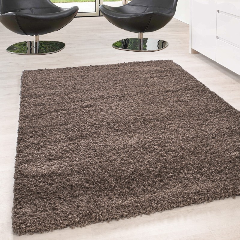 Tapis Shaggy pile longue couleur unique Hauteur de pile 5cm MOCCA