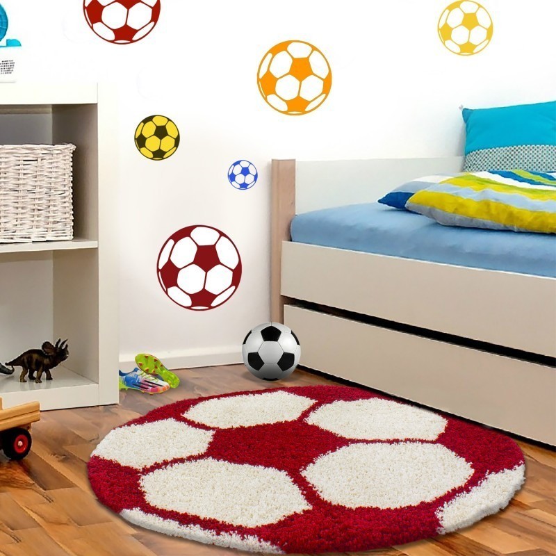 Children's Football Rug for Kids' Room, Red and White