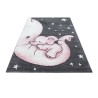 Children's bedroom rug with elephant and stars, grey-white-pink
