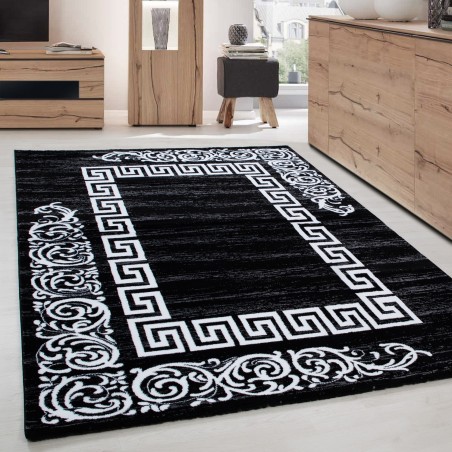 Modern designer living room rug, elegant Miami 6620 Black-White