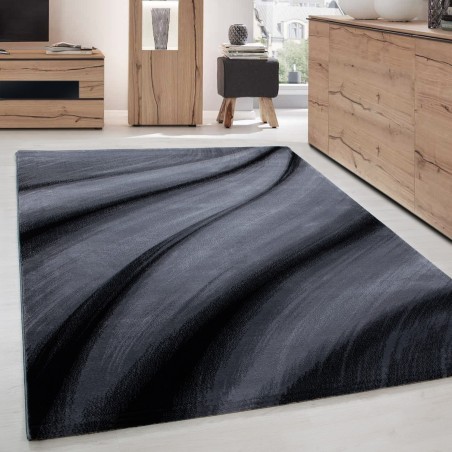 Alfombra moderna de salón con diseño ondulado Miami 6630 Negro-Gris