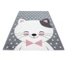 Tapis de chambre d´enfant chat et etoiles Gris-Blanc-Rose
