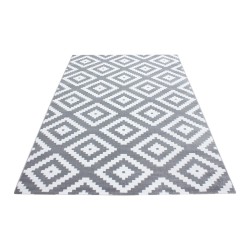 Modern designer living room rug, elegant short pile, grey and white