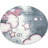 Alfombra infantil con oso pescando estrellas y nubes, gris-blanco-rosa