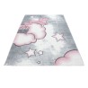 Alfombra infantil con oso pescando estrellas y nubes, gris-blanco-rosa