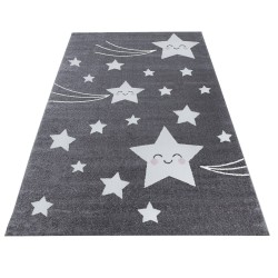 Shooting Star Children's Room Rug, Grey and White