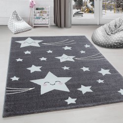 Shooting Star Children's Room Rug, Grey and White