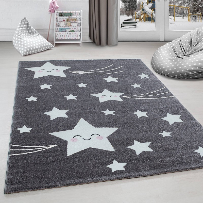 Alfombra infantil Shooting Star, gris y blanca