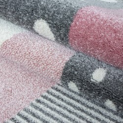 Tappeto a quadri per cameretta bambini con motivo a nuvole e stelle, grigio, rosa e bianco