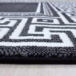 Modern Geometric Design Rug with Versace Optical Border, Black and White