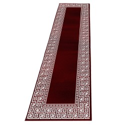 Modern Geometric Design Rug with Optical Border, Black, Red, and White