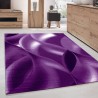 Alfombra abstracta moderna para sala de estar, diseño de ondas ópticas, color negro, morado y blanco.