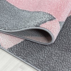 Moderner Design-Teppich mit geometrischen Mustern, Kurzflor, Grau, Rosa, Weiß gesprenkelt