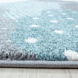 Children's Rug for Baby's Room with Blue Grey White Cloud Pattern