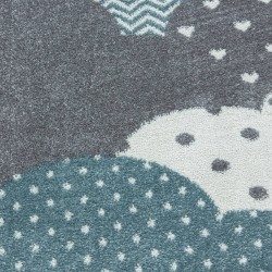Children's Rug for Baby's Room with Blue Grey White Cloud Pattern
