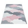 Tapis Enfant Chambre de Bébé motif Nuages Rose Gris Blanc