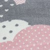 Alfombra infantil para habitación de bebé con estampado de nubes en rosa, gris y blanco