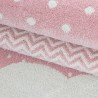 Children's Rug for Baby's Room with Cloud Pattern in Pink, Grey, and White