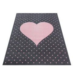 Alfombra infantil para habitación de bebé con estampado de corazones rosas y grises