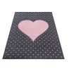 Alfombra infantil para habitación de bebé con estampado de corazones rosas y grises