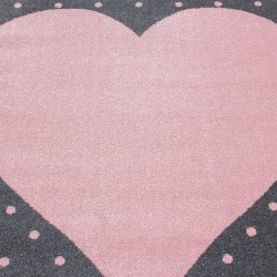 Alfombra infantil para habitación de bebé con estampado de corazones rosas y grises