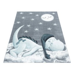 Tapis Enfant Chambre de Bébé motif Dino Gris Bleu Blanc