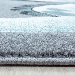 Children's Rug for Baby's Room with Dino Pattern, Grey, Blue, White