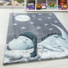 Kinderteppich fürs Babyzimmer mit Dino-Muster, Grau, Blau, Weiß
