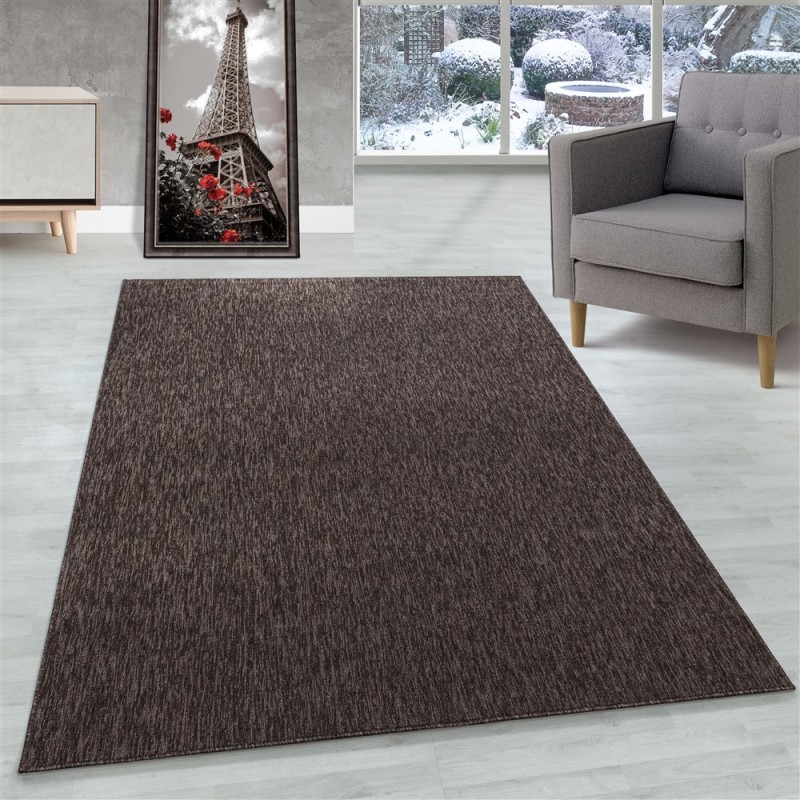 Tapis de salon à poil ras marbré brillant hauteur de 4mm Marron