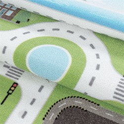 Tappeto per bambini a pelo corto con motivo di scene di traffico, verde