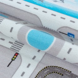 Children's short pile rug with traffic scene pattern, grey