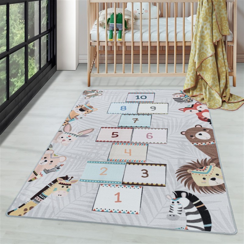 Tapis de enfants à poils courts Motif du jeu paradis et enfer Gris