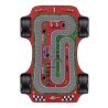 Children's rug with short pile and car race track design, red