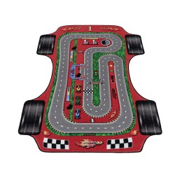Tapis de enfants à poils courts Motif de piste course voiture Rouge