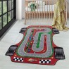 Alfombra infantil de pelo corto con diseño de pista de carreras de coches, color rojo
