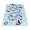 Barnmatta med kort lugg och maritim piratdesign, blå.