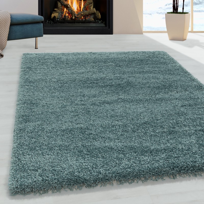 Shaggy Design Living Room Rug, Soft Pile, Monochrome, Aqua