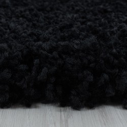 Shaggy Design Living Room Rug, Soft Pile, Monochrome Black