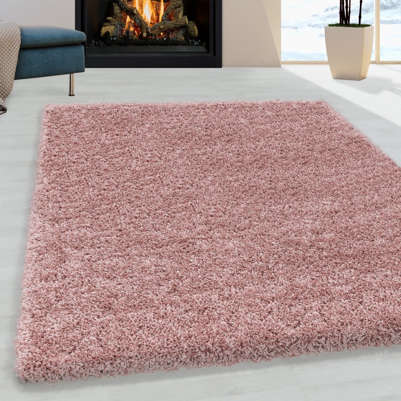 Shaggy Design Living Room Rug, Soft Pile, Monochrome Pink
