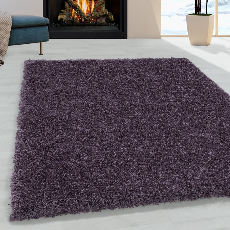 Shaggy Design Living Room Rug, Soft Pile, Monochrome Purple Bedroom Rug
