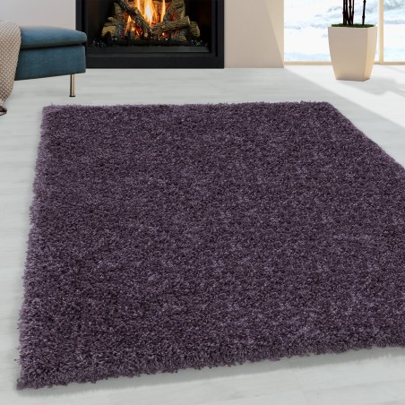 Shaggy Design Living Room Rug, Soft Pile, Monochrome Purple Bedroom Rug